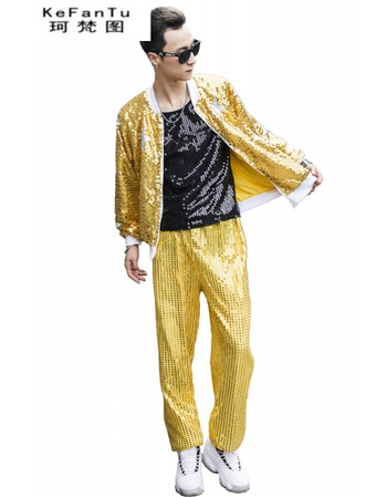 珂梵图演出服男现代爵士舞青春亮片啦啦操表演嘻哈街舞套装舞蹈服装