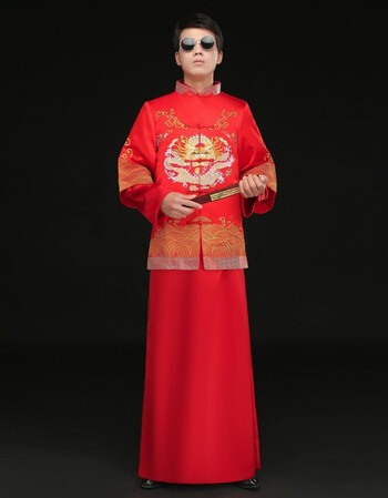 新郎中式礼服2018新款男款秀禾服古装结婚敬酒服唐装长袍男士马褂