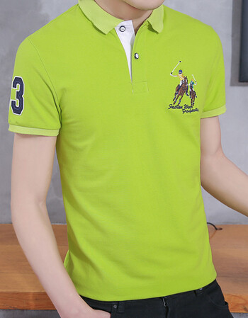 forest)polo衫男纯色刺绣花短袖男式青年休闲翻领t恤男装上衣 绿色