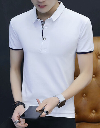 全棉短衫30男士短袖t恤丅血有带领子40上衣服夏季2019新款20土25 白色