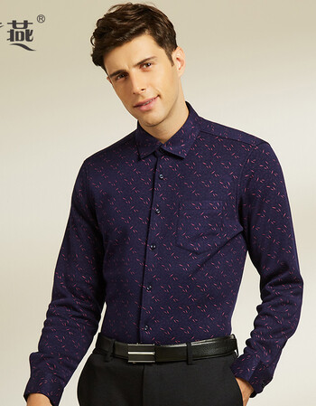 梦燕冬季新品男装气质休闲简约针织加绒长袖衬衫商务za09a8005 蓝紫色