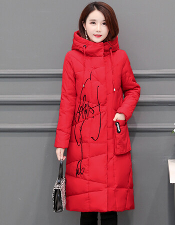 羽绒服服女中长款冬季韩版修身加厚中年气质过膝 红色 xxxl