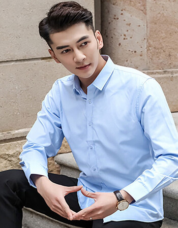 嘉晔长袖白衬衫男商务休闲西服职业正装韩版衬衣男长袖浅蓝色m100115