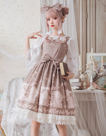 摘星魔法lolita 和平之春少女蕾丝洛丽塔连衣裙 豌豆棕 s【图片 价格