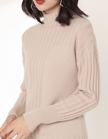 加厚半高领纯山羊绒女短款毛衣百搭修身保暖原宿针织打底衫 米驼色