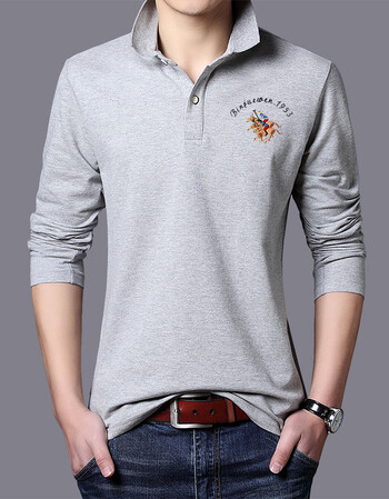 纯棉 男士长袖t恤翻领polo衫秋季宽松有领中年爸爸男装衣服打底衫 mc