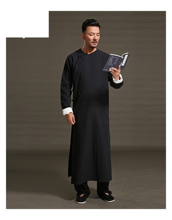 复古中国风长衫民国装中式评书竹节棉无领唐装男古装