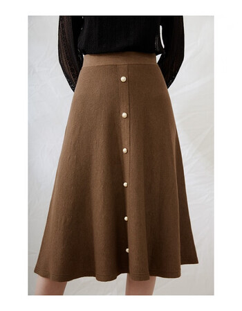 简约复古显瘦百搭字针织半身裙高腰中长裙子少女秋 深棕色 现货 s