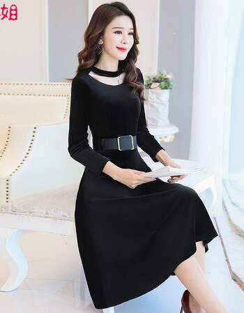 右小姐时尚连衣裙女2018新款初秋女装韩版收腰显瘦中长款女人味打底