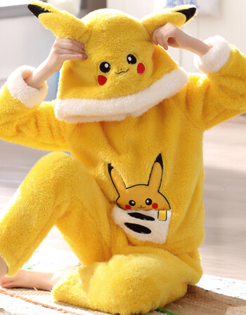 冬天男童法兰绒7-8-9-11-12岁胖男孩青少年卡通男童睡衣 166#皮卡丘 8