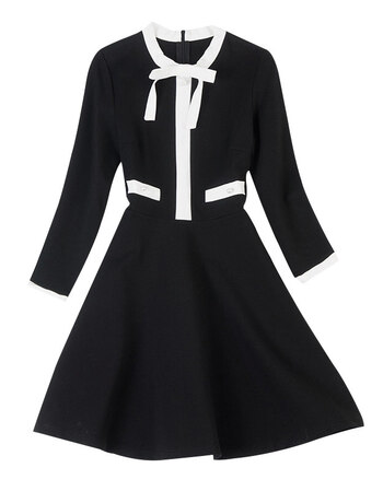 早秋装女2018新款韩版sukol裙少女chic小黑裙女式显瘦长袖连衣裙 黑白