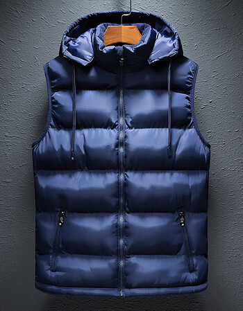 秋冬季外套韩版潮流修身帅气青年羽绒棉马甲男连帽加厚背心 q29深蓝色