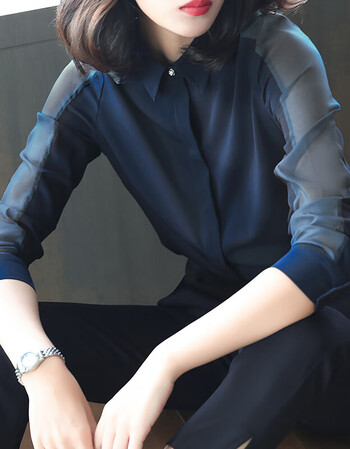 女装 打底衫 其他品牌 雪纺衬衫女长袖2018新款中长款韩版宽松职业