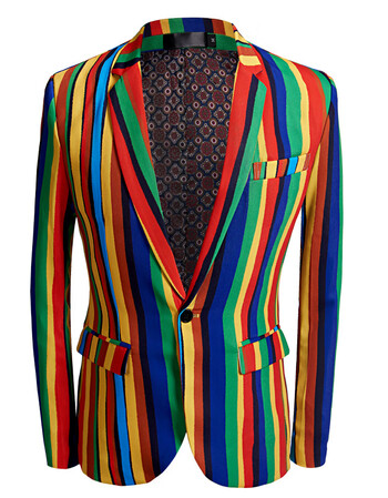 珂梵图新款七彩条纹印花礼服男士休闲西服外套影楼主持人发型师花西装