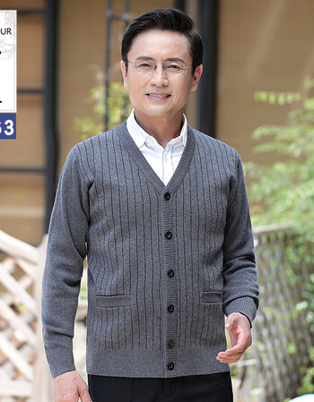 中年男士针织开衫毛衣中老年人爸爸装秋冬装外套上衣父亲 中灰色(不加