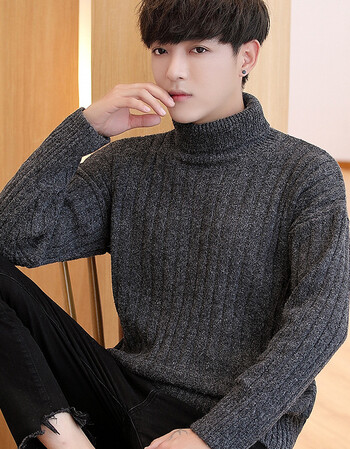 新品加厚秋冬季毛衣男士高领韩版潮流个性打底针织衫纯色帅气男款
