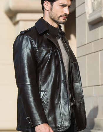 真皮男士皮衣外套中长加厚绵羊皮春秋新中年皮夹克男外套 棕色 170/m