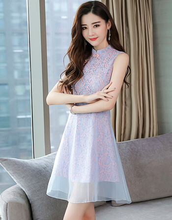 2019新款少女旗袍式连衣裙春装新款夏女短款现代时尚年轻款改良小个子