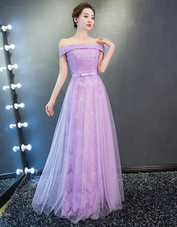 宴会长款2019新款时尚一字肩主持人礼服女连衣裙修身显瘦 浅紫色 加大