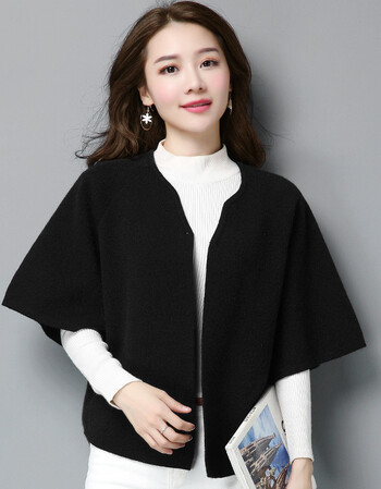 秋装针织开衫女2018新款韩版短款宽松斗篷披肩中袖小外搭毛衣外套