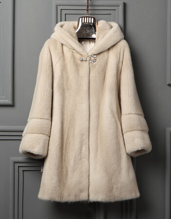 京东品质保障 进口美国天鹅绒母貂皮大衣女裙摆连帽中长款整貂裘皮
