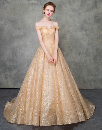 【京东年货节】 蓝月恋婚纱2019新款长拖尾金色豪华新娘结婚出门纱