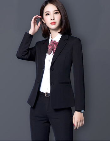 女装套装西服套裙修身女士正装大码工装西装工作服套裤 白衬衫 黑短裙
