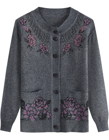 度老奶奶毛衣外套秋冬装针织衫妈妈装老太太衣服老年人开衫毛衫 灰色