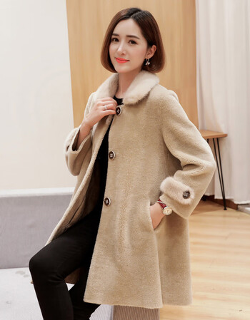 11特惠开始 鲜诺羊剪绒大衣女中长款2018新款整貂水貂领皮草羊毛大衣