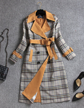 双排扣风衣中长款女士2018新款春秋装英伦格子秋天衣服过膝时尚气质