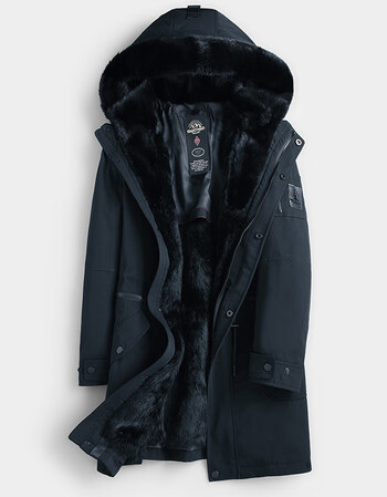 派克服男林貂内胆皮毛一体大衣中长款水貂毛连帽皮草外套 黑色 170/l