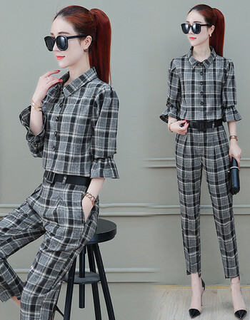 秋季套装女时尚2018新款修身韩版长袖秋装气质女神范初秋两件套潮 黑