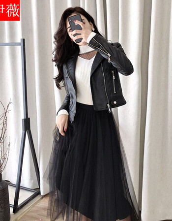 女衣服酷潮皮衣外套帅气针织衫毛衣加纱裙半身裙套装裙sn6127sn612