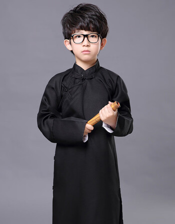 儿童相声演出服装马褂相声大褂五四民国长衫相声服中式长袍表演服 黑