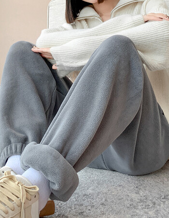 加厚加绒休闲裤女束脚收口秋冬保暖双面绒休闲裤裤学生百搭浅灰色xl