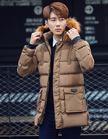 男冬装新款时尚连帽保暖棉袄外套休闲修身加厚棉服男士潮流棉大衣男