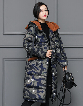 女装 棉服 潮至(chaozhi) 潮至新兔耳朵迷彩服羽绒棉服女装中长款加厚