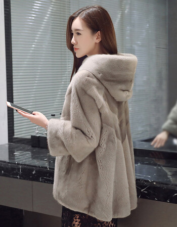 loughnea轻奢女装连帽韩版水貂皮大衣女整貂皮草外套貂毛女士气质2017
