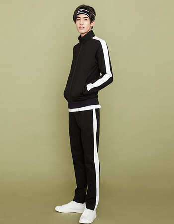 休闲裤男秋季新款黑白撞色运动卫裤针织裤宋威龙 影黑 175/80a