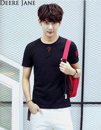 jane短袖t恤男 2016新款短袖t恤男韩版圆领夏季上衣修身印花问号图案
