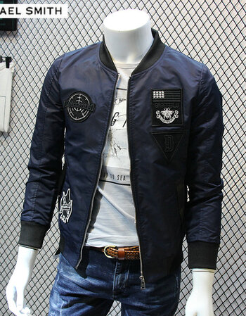 michael smith2017秋季新款时尚夹克衫棒球领外套潮 蓝色 m