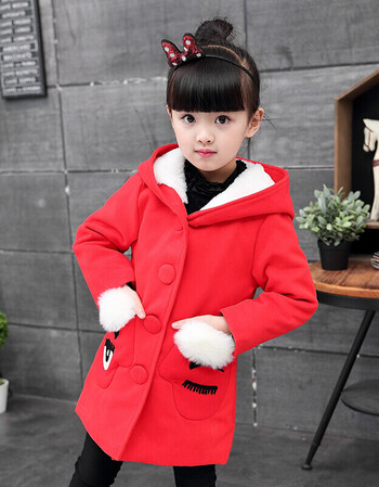 毛呢大衣女童秋冬装小女孩儿童装中大童妮子秋季外套 红色 110cm建议