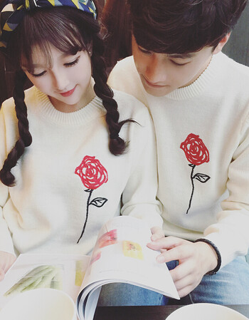 潮至【拍下148】针织衫男秋冬新款韩国情侣装毛衣男女修身套头圆领