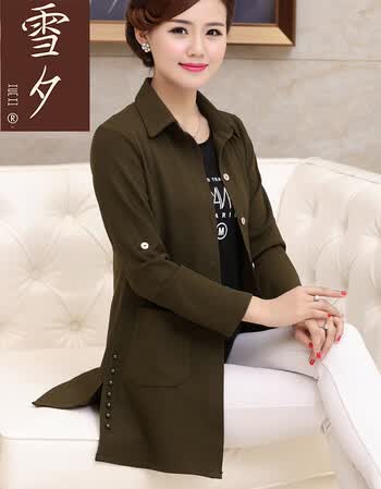 雪夕中老年女装秋装薄款外套妈妈装长袖两件套翻领上衣 绿色 xl(建议