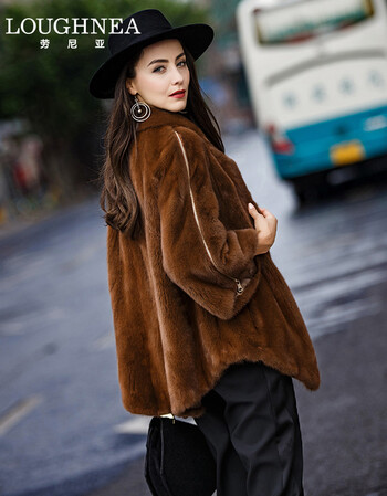loughnea短款貂皮外套水貂冬整貂皮草2017新款裘皮大衣女 焦糖色 均码