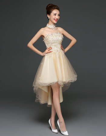 晚礼服梦幻前短后长短款表演出服公司年会晚会主持人走秀聚会女 香槟