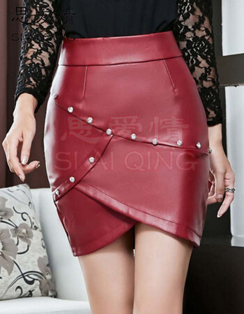 2017秋冬新款高腰百搭中长裙女pu皮半身长裙修身显瘦皮裙潮 红色 s