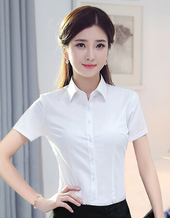 白衬衫女长袖职业装修身衬衣工作服韩版百搭寸衫正装 白色【短袖】 m