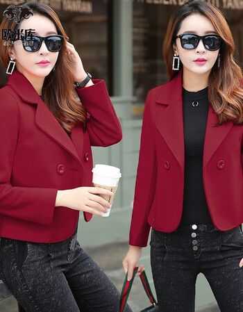 oumiku长袖2018年春季通勤毛呢外套韩版百搭简约街头甜美潮流单排一粒