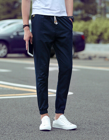 真维丝艾以纯森2017薄款修身青年休闲裤 男士休闲九分裤微弹宽松马裤